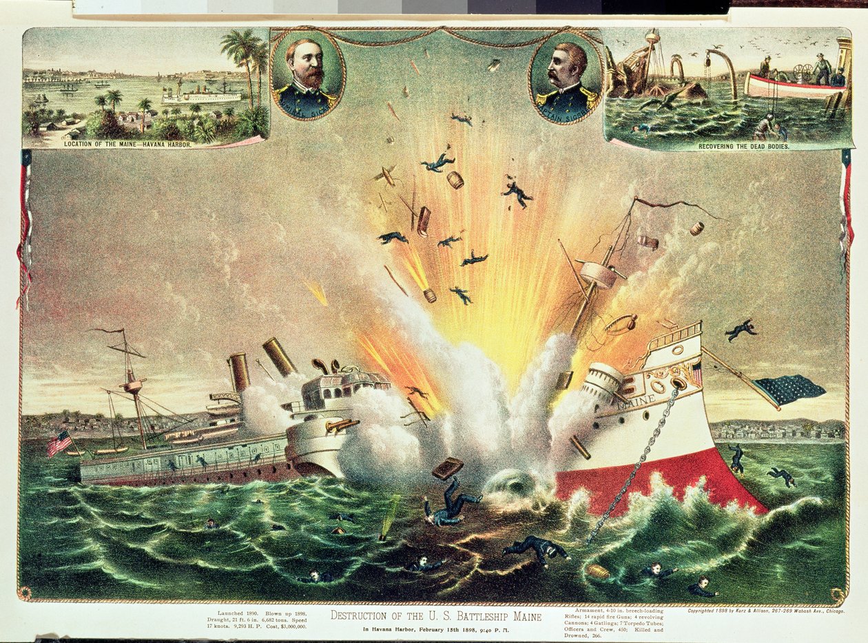 A Maine amerikai csatahajó pusztulása Havanna kikötőjében, 1898. február 15. alkotó: Kurz and Allison