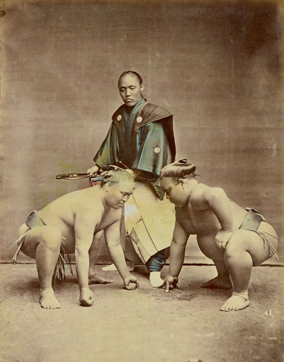 Szumó birkózók, 1880 körül (kézi színezett albumin nyomat) alkotó: Kusakabe Kimbei