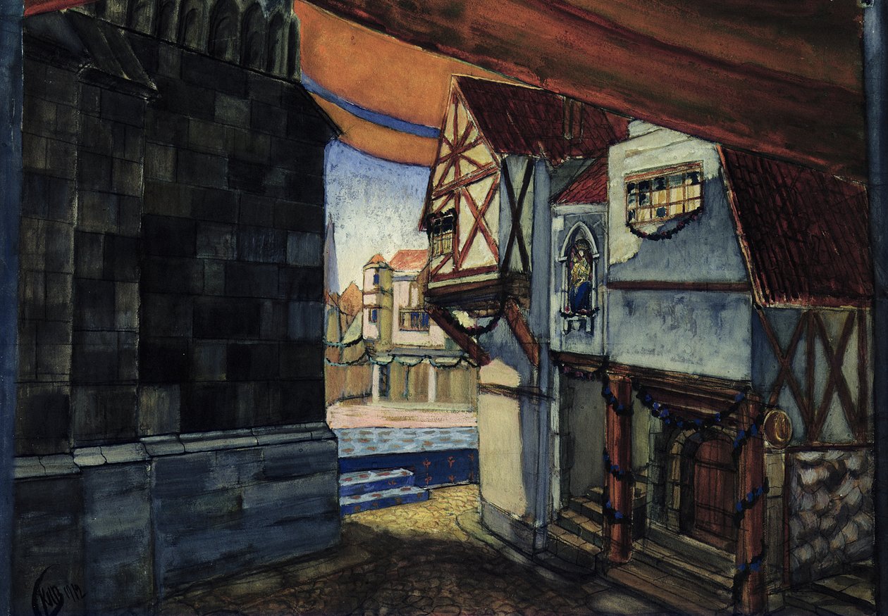 Színpadterv Pjotr Csajkovszkij (1840-1893) „Orléans-i szobalány” című operájához, 1912 (wc, gouache és tinta papíron) alkotó: Kuzma Sergeevich Petrov Vodkin