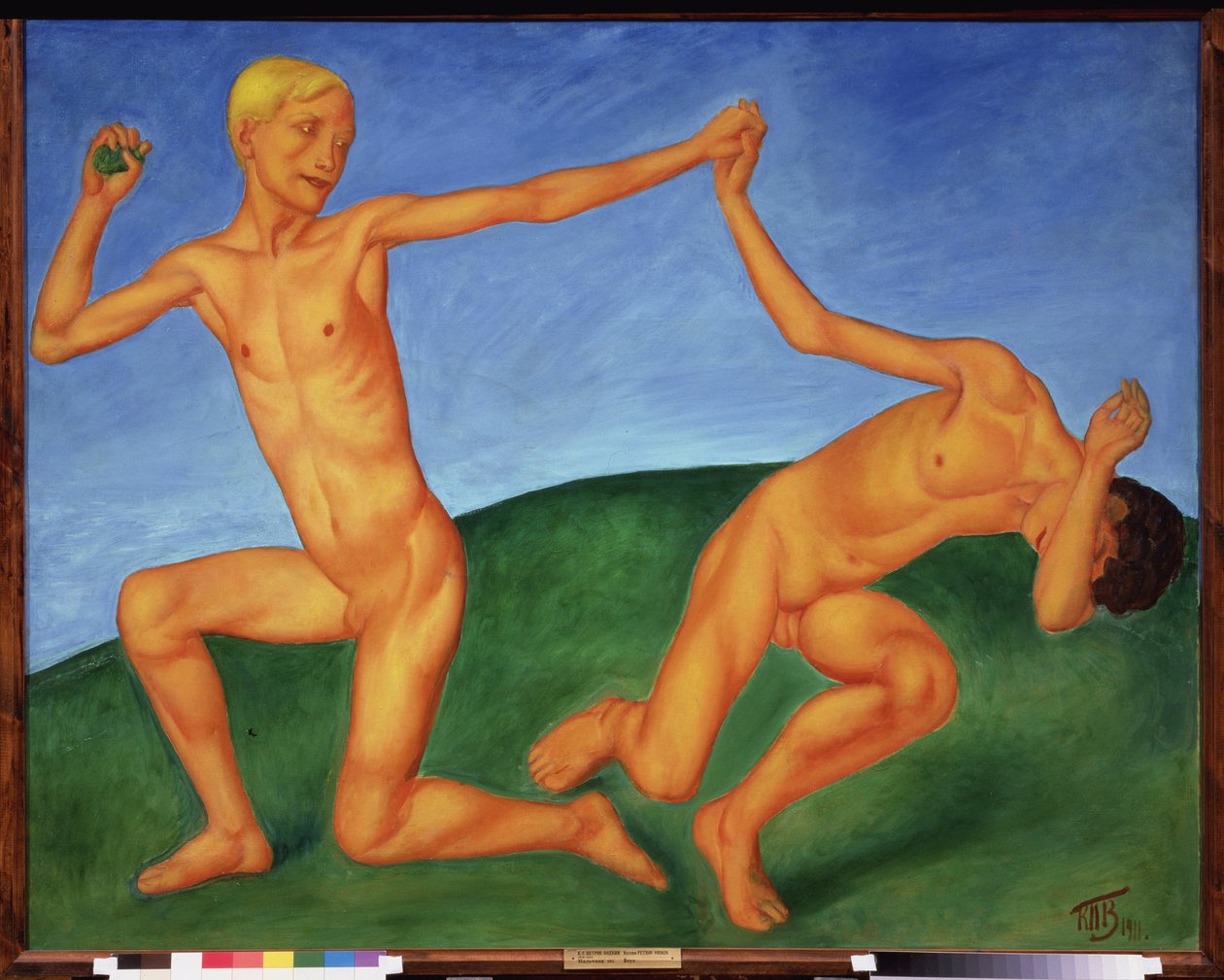 Garcons jouant. (unalom és homoszexualitás). Peinture de Kuzma Sergeyevich Petrov Vodkin (Petrov-Vodkin) (Kouzma Petrov Vodkine) (Petrov-Vodkine) (1878-1939), huile sur toile alkotó: Kuzma Sergeevich Petrov Vodkin