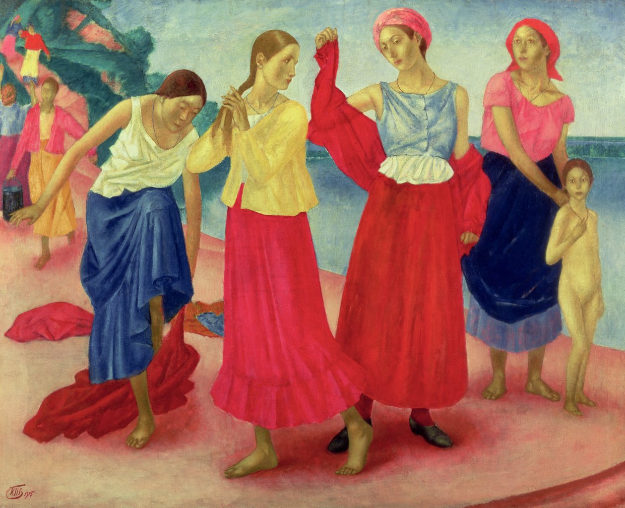 Fiatal nők a Volgán, 1915 alkotó: Kuzma Sergeevich Petrov Vodkin
