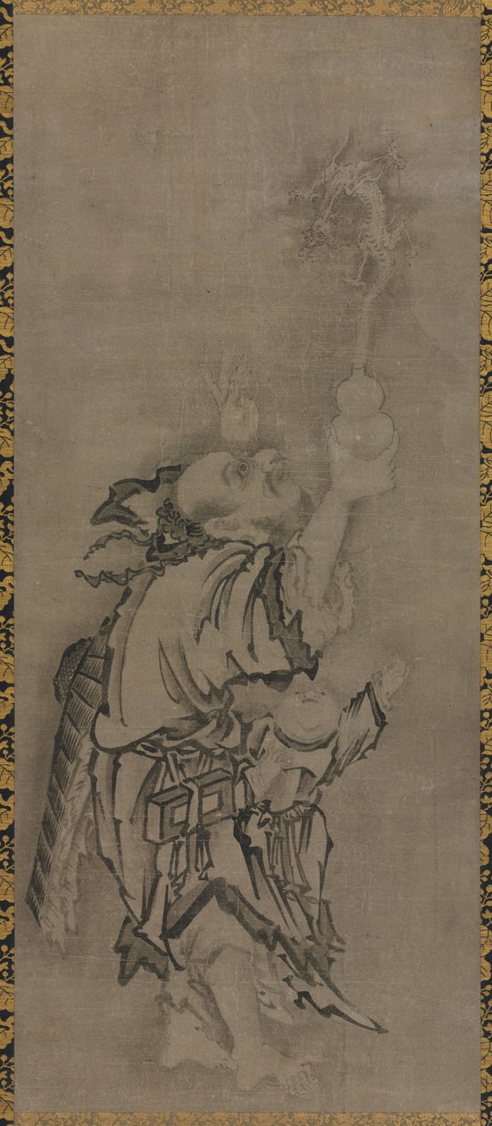 Hotei a taoista halhatatlanokkal: Halhatatlan tökkel és sárkánnyal, c. 1575-1600. alkotó: Kyūseki Tomonobu