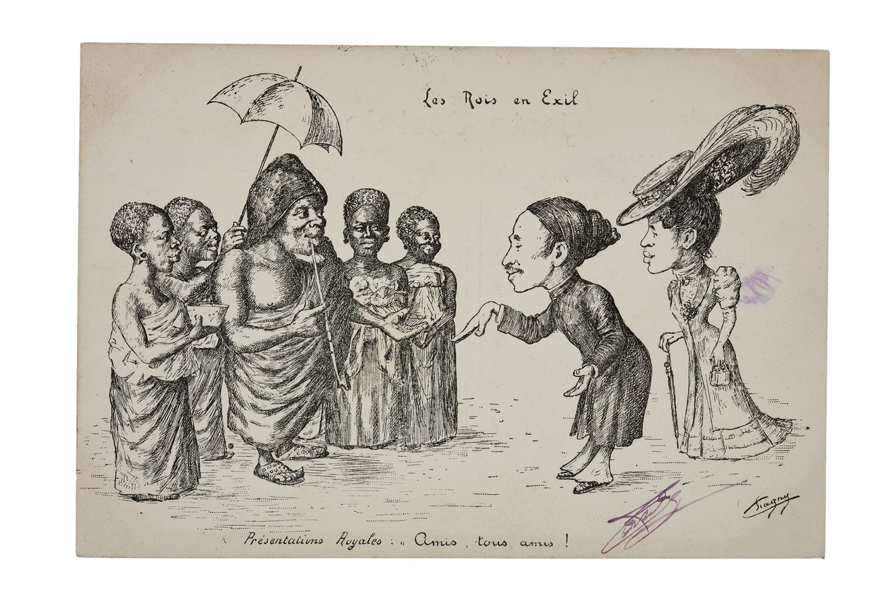 Királyok száműzetésben. Királyi bemutatók: Barátok, minden barát!, 1906 körül alkotó: L. Chagny