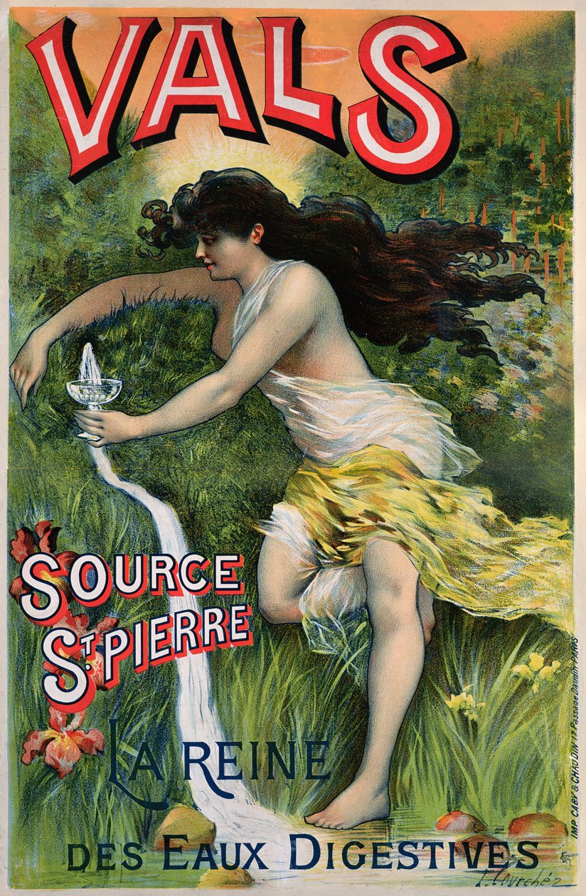 Reklámplakát Forrás St. Pierre, eau de Vals, természetes ásványvíz alkotó: L. Courchez