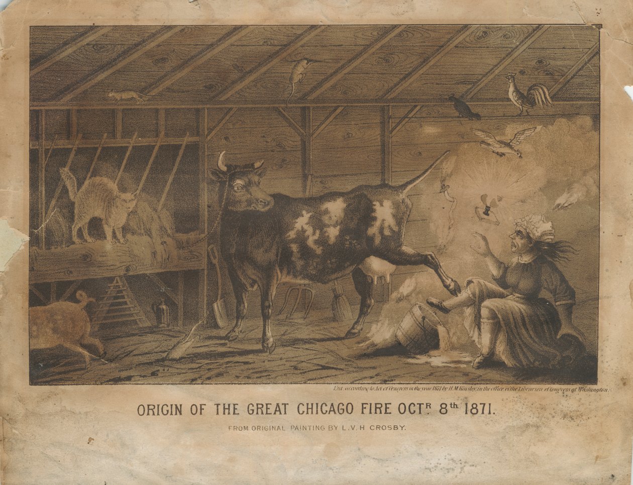 A nagy chicagói tűzvész eredete 1871. október 8., 1872 körül alkotó: L. V. H. after Crosby