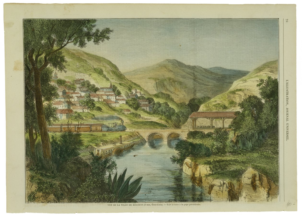 Vue de la Ville de Houston, kb. 1855-1865 (kézzel színezett fametszet szőtt fapéppapírra) alkotó: L. after Regnier