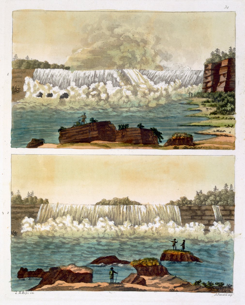 Niagara-vízesés, 1818 (színes metszet) alkotó: L.A. Rossi