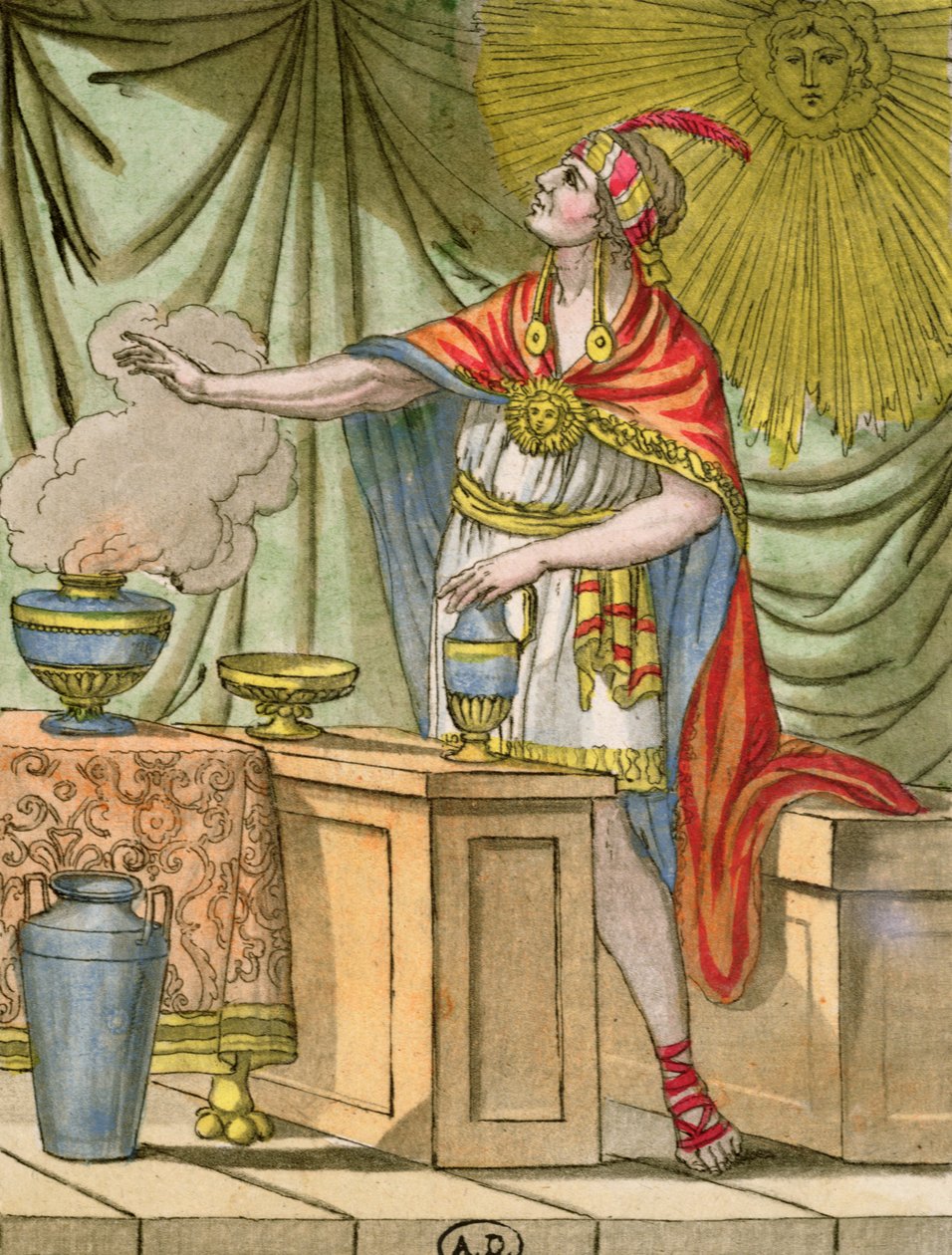 Ősi perui pap, Jules Grasset de Saint-Sauveur (1757-1810) „Encyclopedie des Voyages” című művéből, 1796 alkotó: L.F. Labrousse