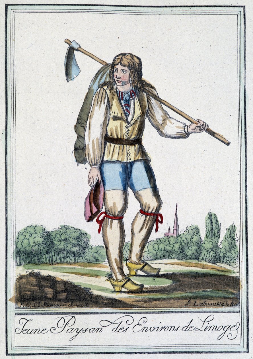 Fiatal paraszt Limoges környékéről – J. Grasset St Sauveur „” Encyclopédie des voyages” című könyvében, Deron, Párizs alkotó: L.F. Labrousse