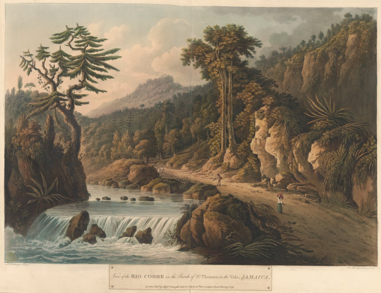 A Rio Cobre, Hat kilátásból Jamaica szigetén, I. Merigot litográfiája alkotó: L. (after) Belanger