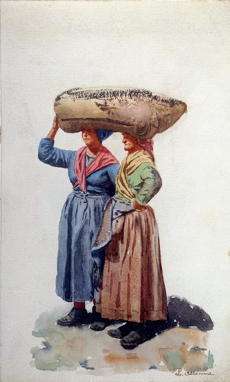 Két női dokkmunkás a genovai kikötőben, 1890 körül (akvarell, papír) alkotó: L. Allavena