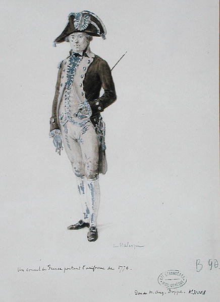 Franciaország konzulja 1776-os egyenruhában (toll és mosás, papír) alkotó: L. Malespine