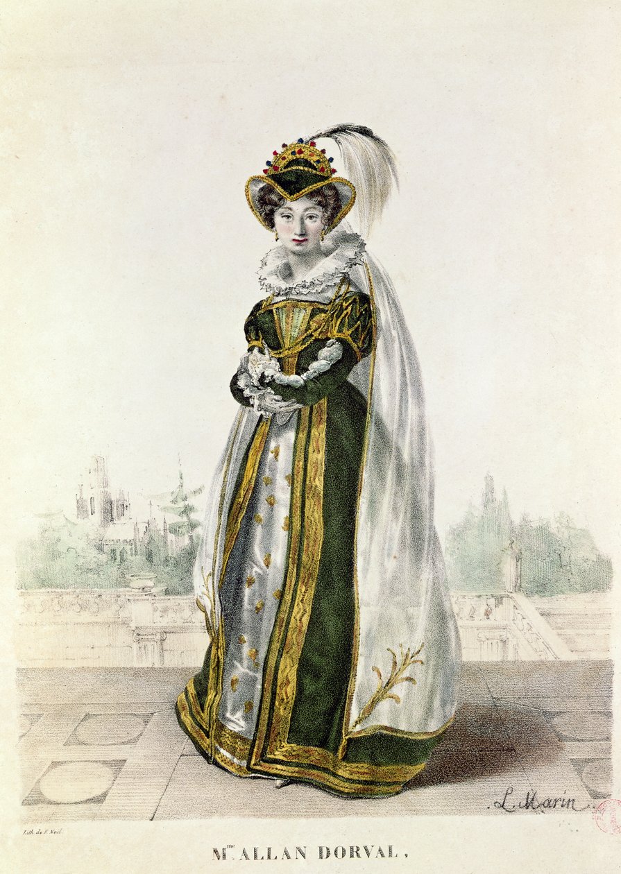 Marie Dorval (1798-1849) Victor Hugo (1802-85) Marion Delorme című művében a Theater de la Porte Saint-Martinban, F. Noel metszetében alkotó: L. Marin
