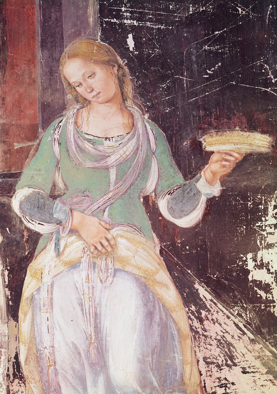 Kosarat tartó szolga, vendéglátásban részesülő Szent Benedek részlete, Szent Benedek életéből, 1497-98 (164410. részlet) alkotó: L. and Sodoma, G. Signorelli