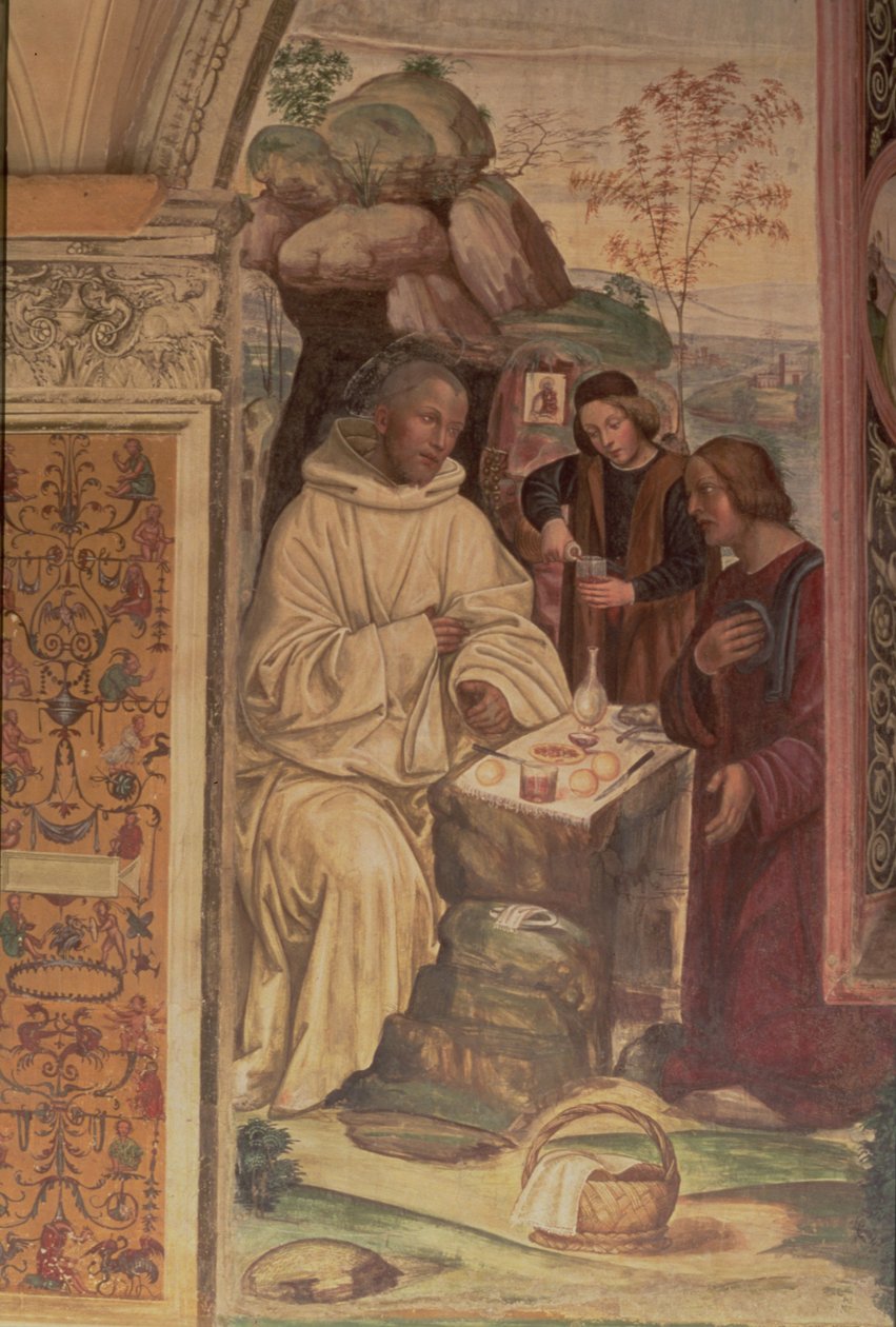 Szent Benedek egy táj ellen, Szent Benedek életéből (részlet) alkotó: L. and Sodoma, G. Signorelli