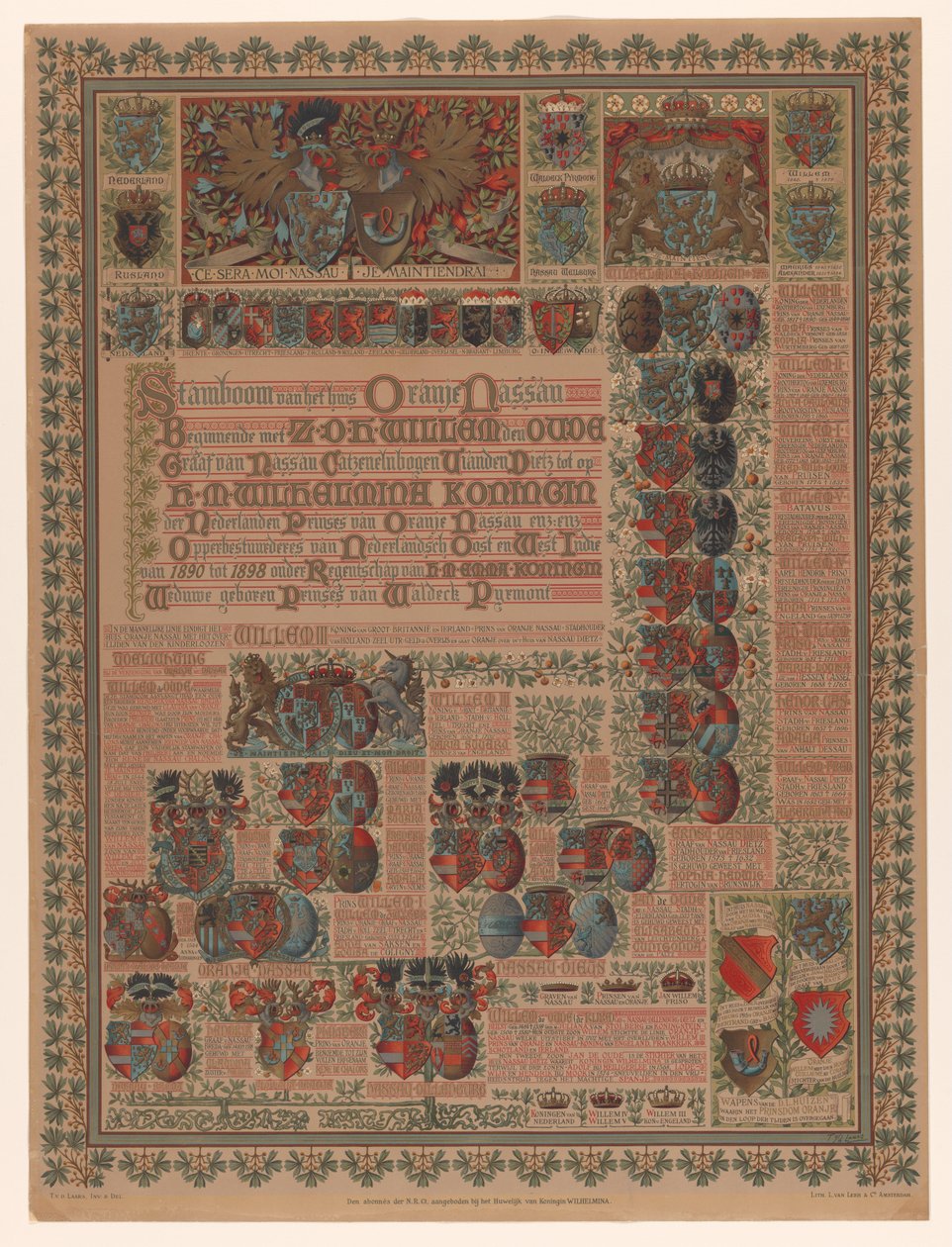 Az Orange-Nassau-ház családfája Az Oranje Nassau ház családfája Z.D.H. Willem den Oud (...) (cím a tárgyon) alkotó: L. van Leer