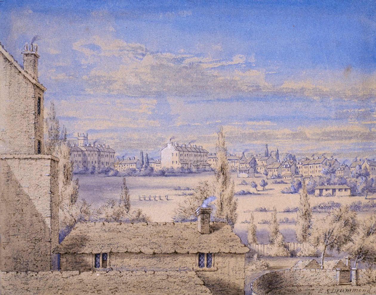 Kilátás a Belgrave térre a londoni Grosvenor Place 6. sz. felől nézve, 1820 körül (wc és ceruza papíron) alkotó: Lady Emily Drummond