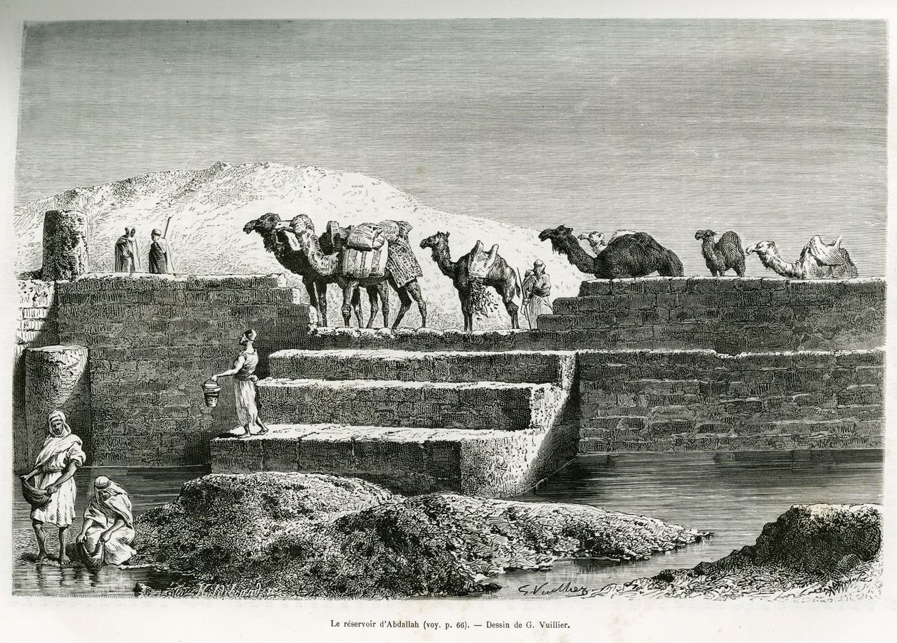 Abdullah víztározója, Szaúd-Arábia, illusztráció a "Zarándoklat Nejdbe, az arab faj bölcsőjébe" című könyvből, amelyet az Edouard Charton (1807-1890) vezette World Tour-ban tettek közzé, 1882 (litho) alkotó: Lady Anne Blunt