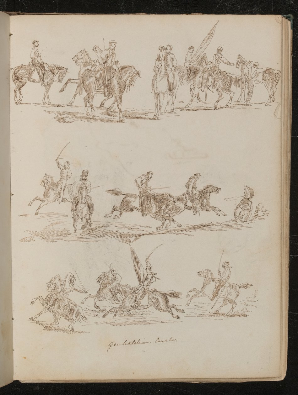 Három tanulmány lovas katonákról, „Garibaldian Cavalry” felirattal alkotó: Lady Butler