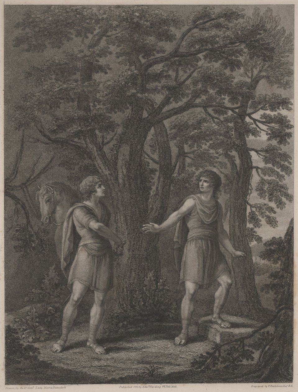 Illusztráció a "Palamon és Arcite" című, Francesco Bartolozzi által 1797-ben készített metszetből (stipple-metszet). alkotó: Lady Diana (after) Beauclerk