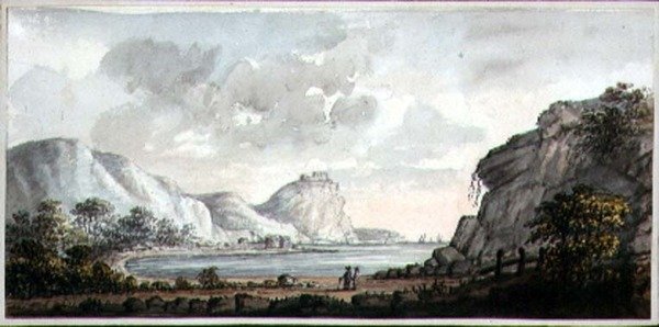 Táj két öbölre néző figurával, 1825 körül (akvarell, papír) alkotó: Lady Egerton