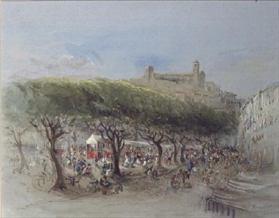 The Market, Cannes (akvarell) alkotó: Lady Honoria Cadogan