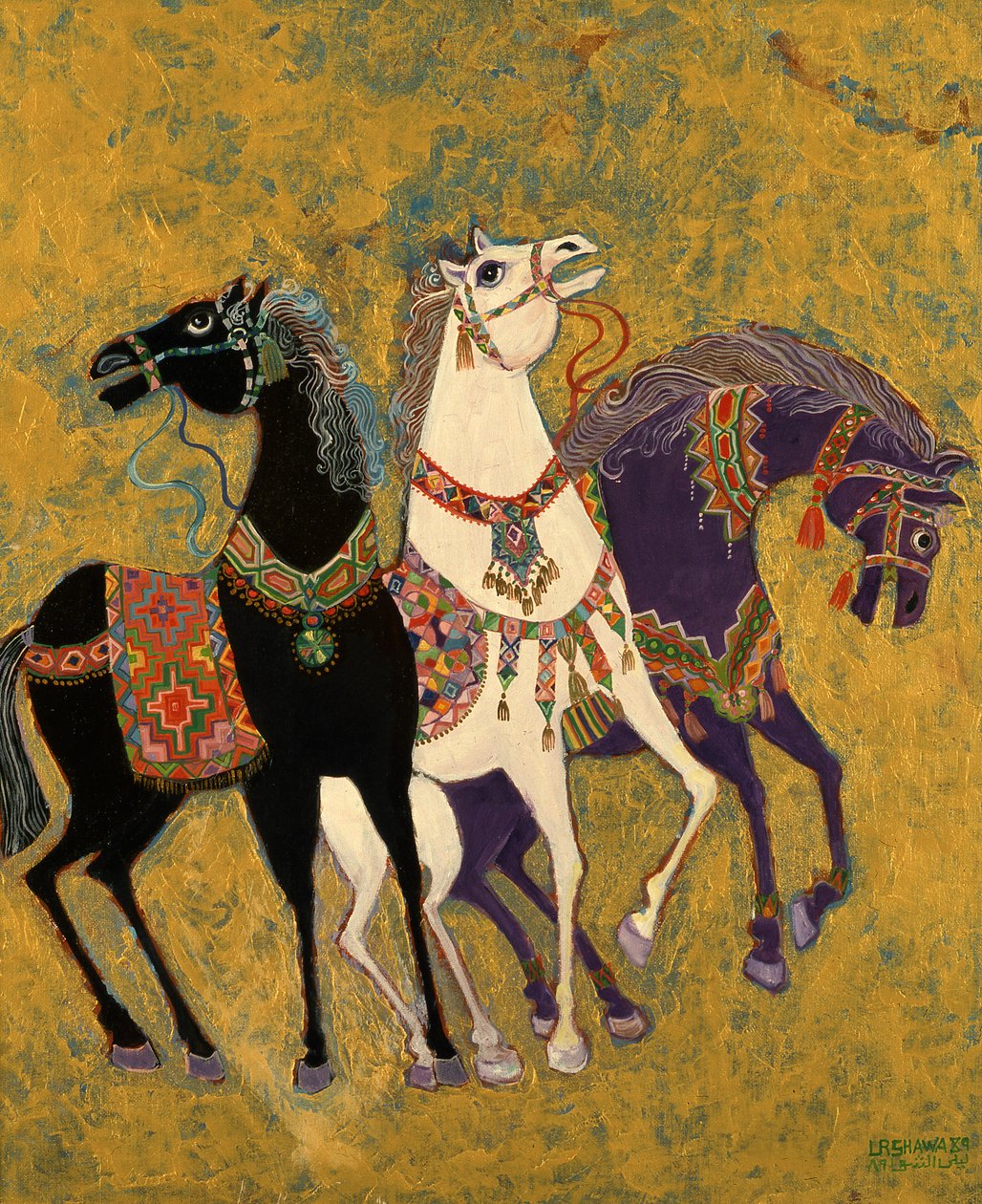 3 ló, 1975 (akril a fedélzeten) alkotó: Laila Shawa