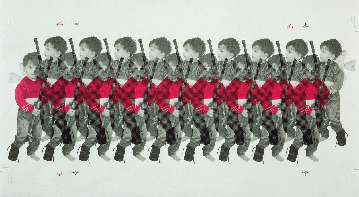 Boy Soldiers, 1996 (szitanyomás, pamut) alkotó: Laila Shawa