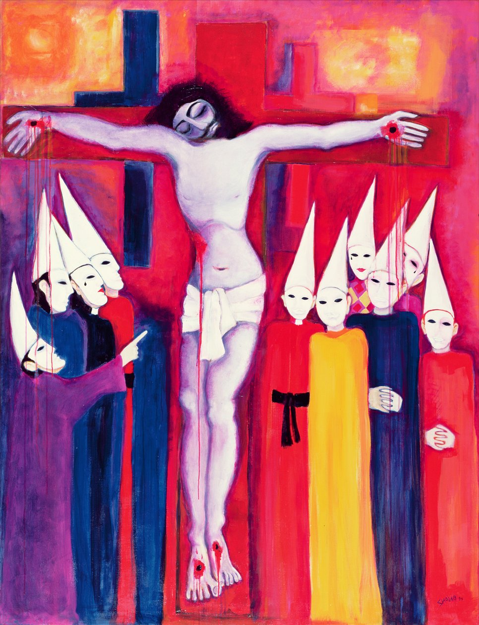 Krisztus és a politikusok, 2000 (akril, vászon) alkotó: Laila Shawa