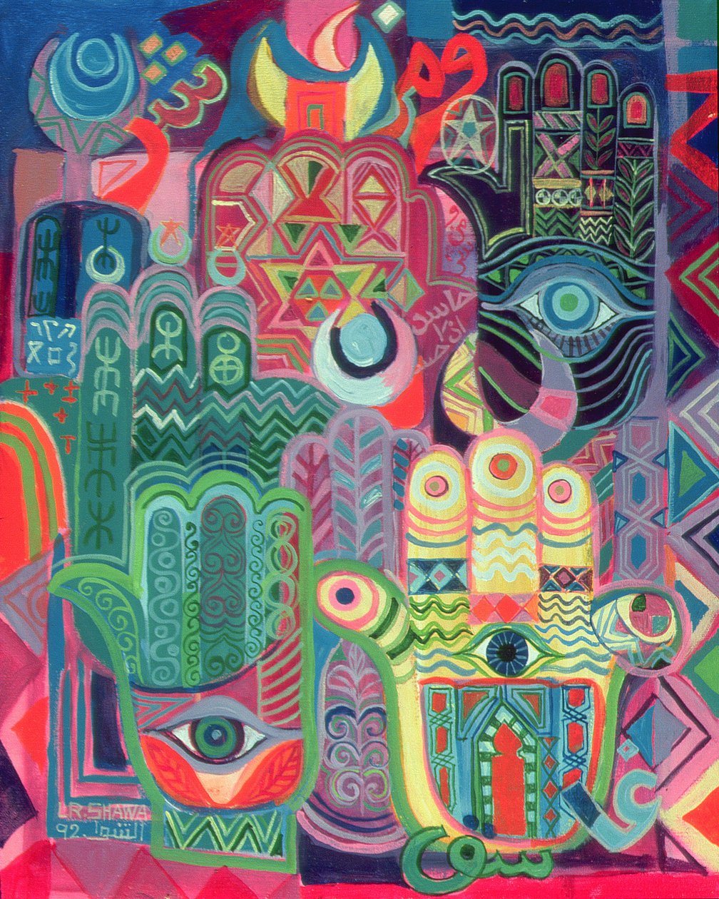 Hands as Amulets II, 1992 (akril, vászon) alkotó: Laila Shawa