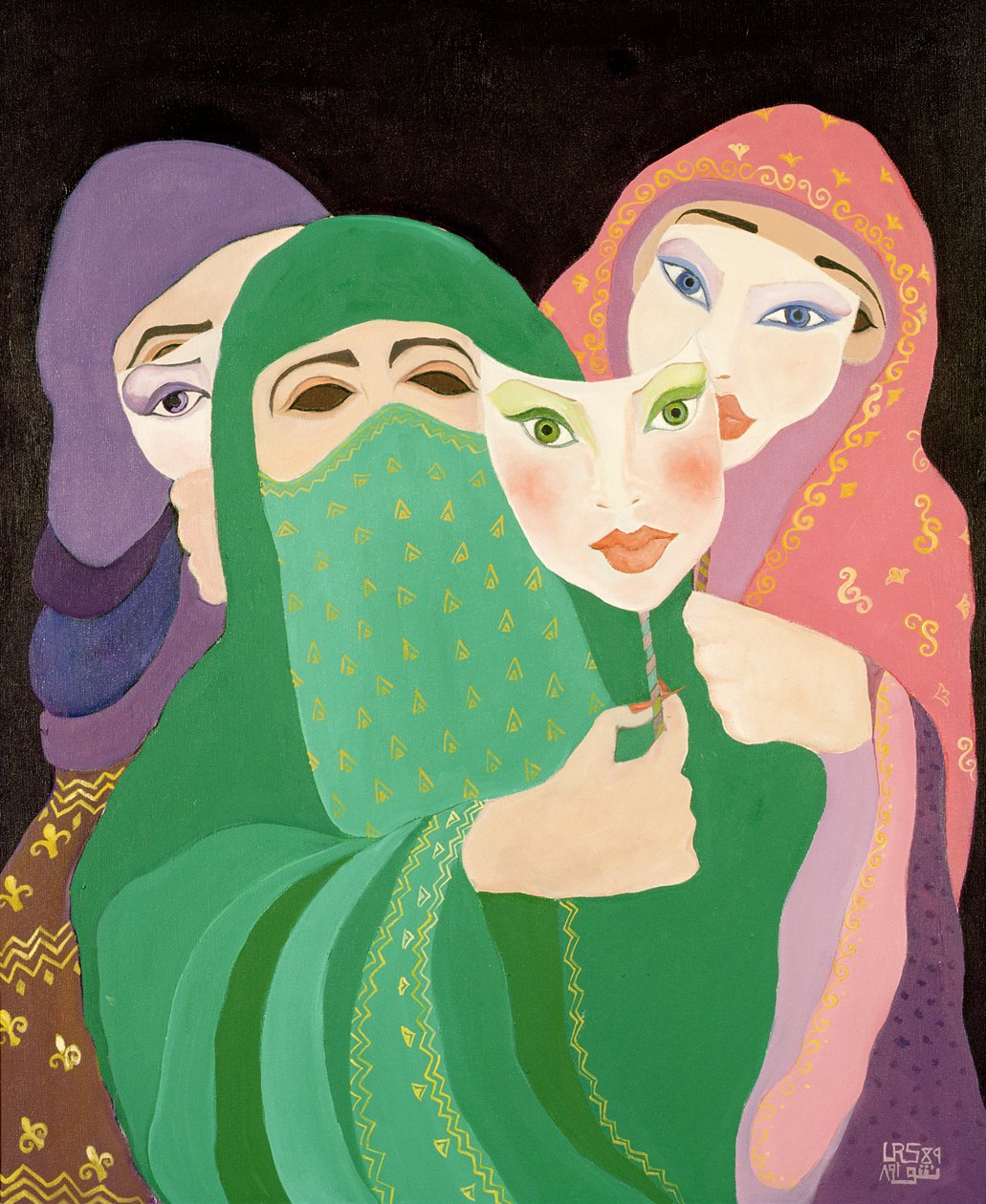 Maszkok, 1989 (akril, vászon) alkotó: Laila Shawa