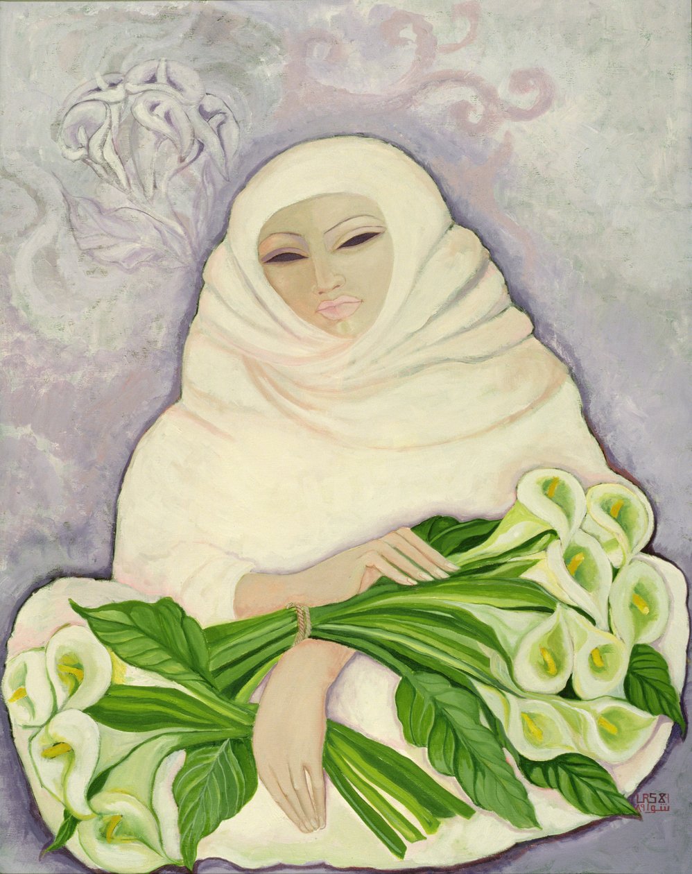A liliom eladó, 1989 (akril, vászon) alkotó: Laila Shawa