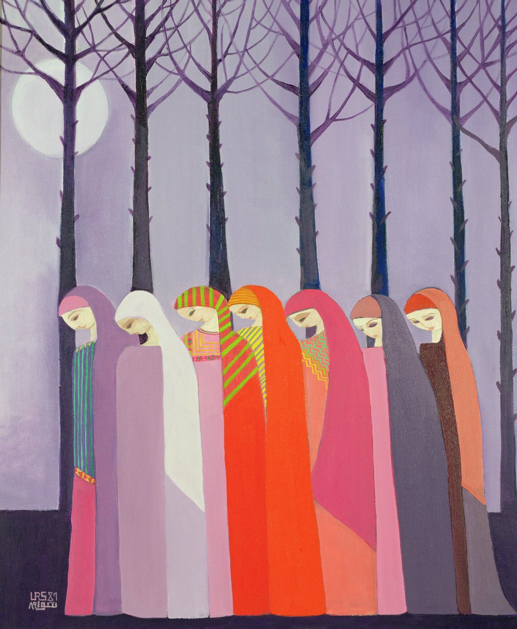 Séta a parkban, 1989 (akril, vászon) alkotó: Laila Shawa