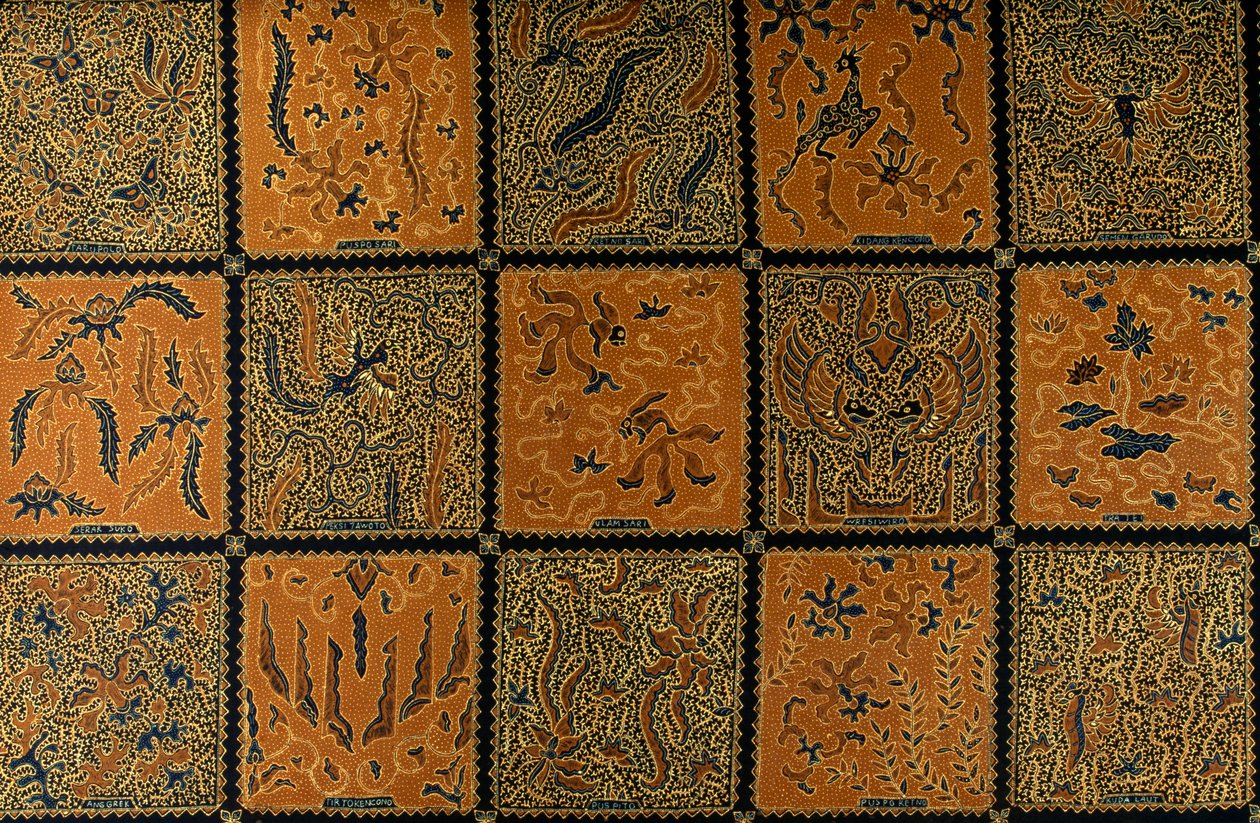 Batik hagyományos kockás mintával, Surakarta, Java, Indonézia, részletek alkotó: Amadeo (after) Modigliani