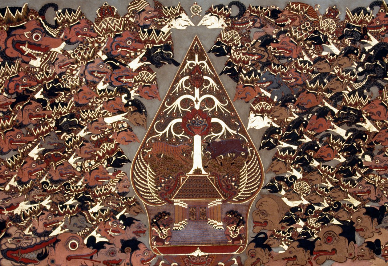 Wayang Beber stílusú festmény, amelyet az Árnyak Színháza (wayang kulit), a Mangkunegaran palota, Surakarta, Java, Indonézia ihlettek alkotó: Amadeo (after) Modigliani