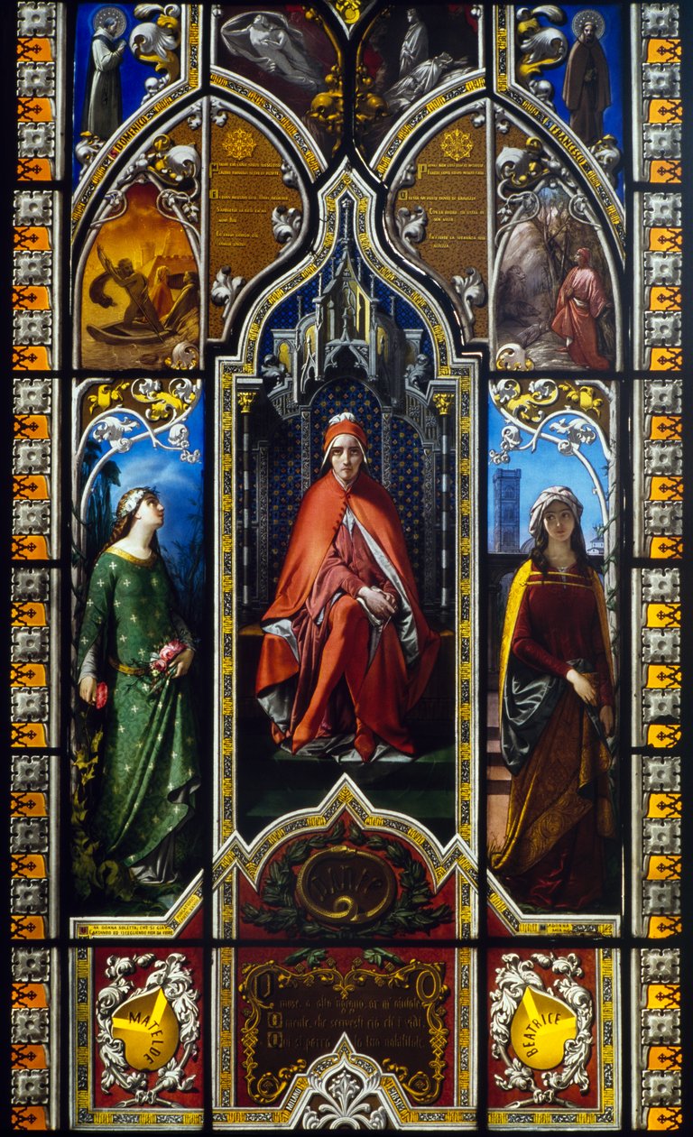 Dante diadala (1851), Giuseppe Bertini (1825-1898) ólomüveg ablaka, Poldi Pezzoli Múzeum, Milánó, Lombardia, Olaszország alkotó: Amadeo (after) Modigliani