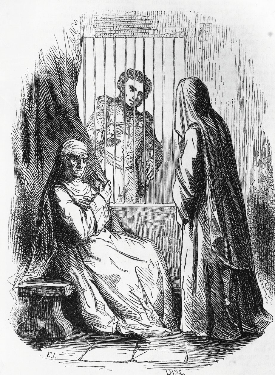 Illusztráció Langeais hercegnőhöz, Honore de Balzac (1799-1850) regénye a Human Comedy című többkötetes gyűjteményből, Laisne metszet alkotó: Laisne Laisne