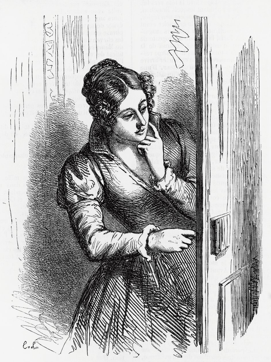 Illusztráció Cesar Birotteau felemelkedéséhez és bukásához, Honore de Balzac (1799-1850) regénye az Emberi komédia című többkötetes gyűjteményből, Laisne metszet alkotó: Laisne Laisne