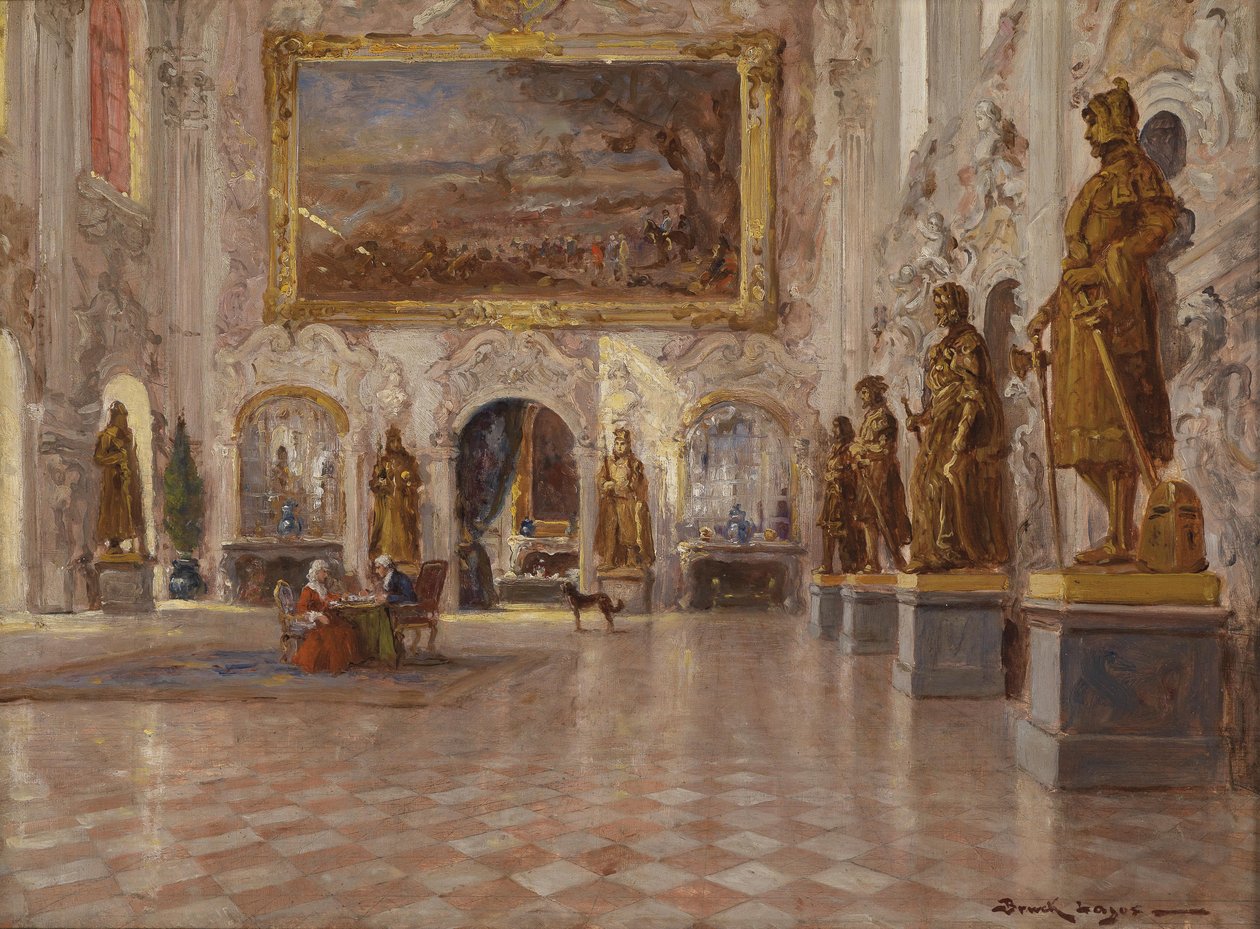 A Schleissheim -palota nagyterme, Franz Joachim Beich két kolosszális festményének egyikével alkotó: Lajos Bruck