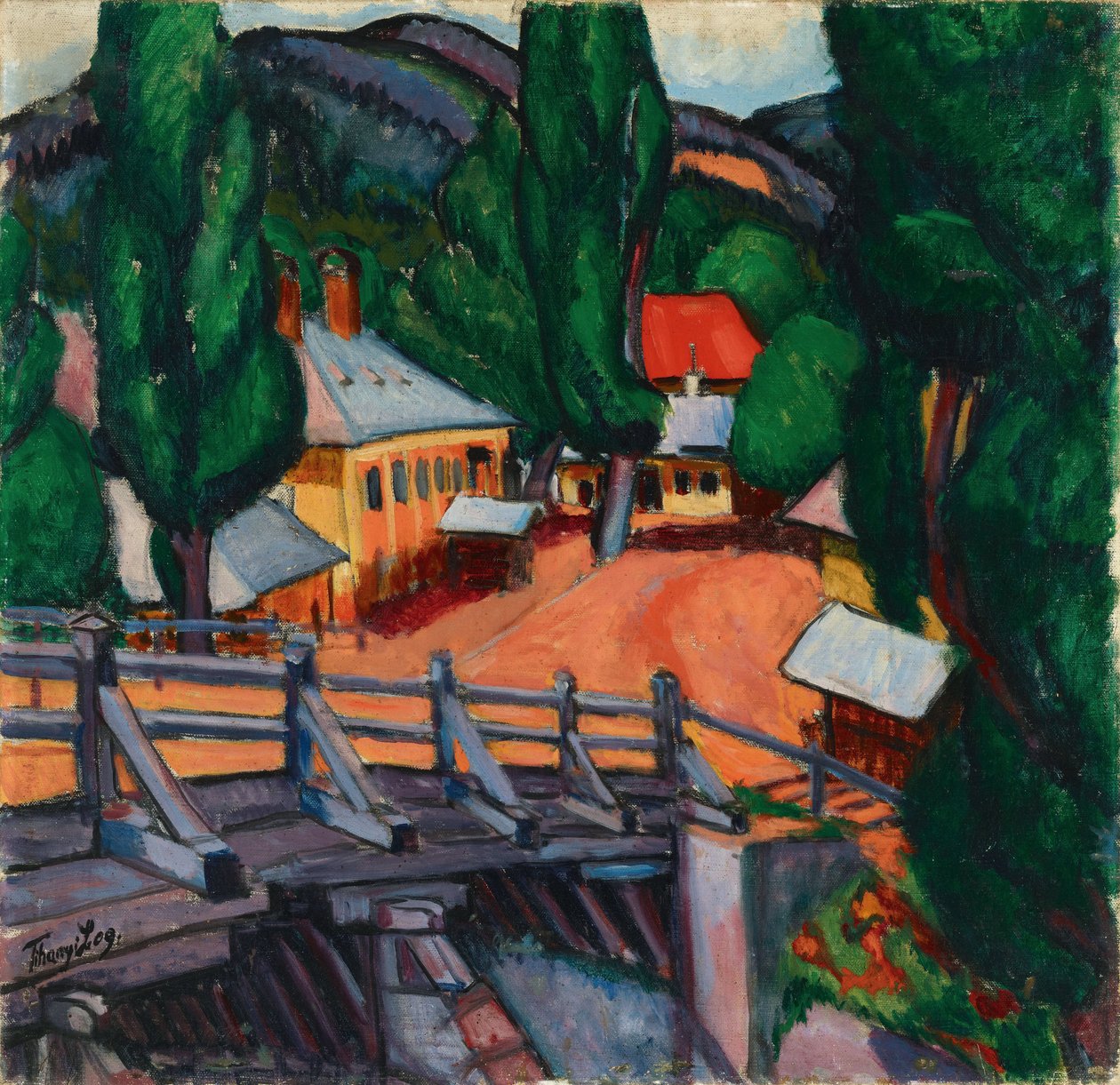 Paysage avec un pont - Táj híddal, szerző: Tihanyi Lajos (1885-1938). Olajfestmény alkotó: Lajos Tihanyi
