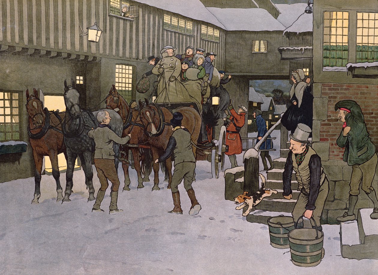 Egy edző érkezése (színes litho) alkotó: Laloin Laloin