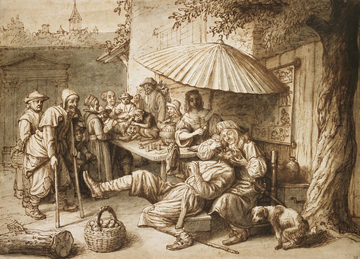 A fogorvos, 17. század (toll és tinta és mosás papíron) alkotó: Lambert Doomer