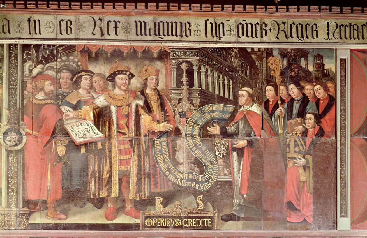 Robert Sherburne püspök és VIII. Henrik (1491-1547) 1508-36 körül (freskó) alkotó: Lambert Barnard