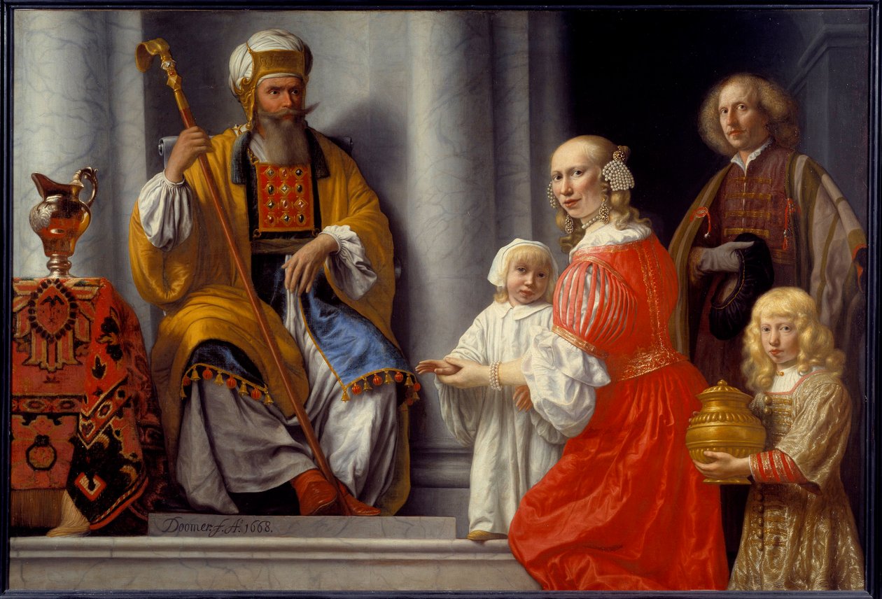 Anne (Hannah) prófétanő elviszi fiát, Sámuelt Eli (Heli) főpaphoz, hogy megköszönje az úrnak, hogy meggyógyította a meddőségéből. Lambert Doomer (1624-1700) festménye alkotó: Lambert Doomer