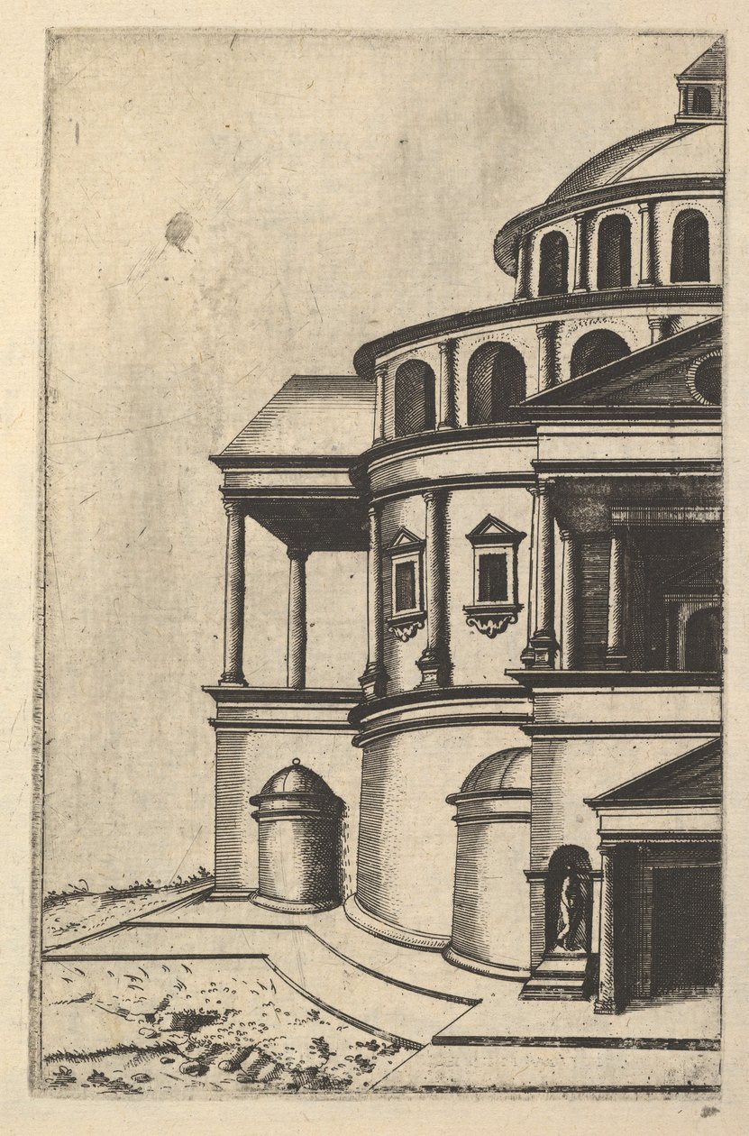 Részleges kilátás egy épületre [Ézsaiás temploma] a Ruinarum variarum f... sorozatból, 1554 alkotó: Lambert Suavius