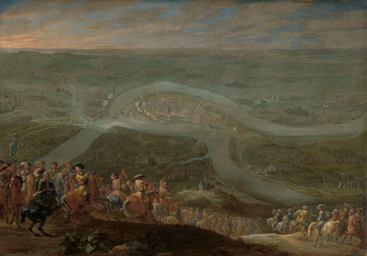 XIV. Lajos király és kísérete Schenkenschans ostrománál, 1672 alkotó: Lambert de Hondt (II)