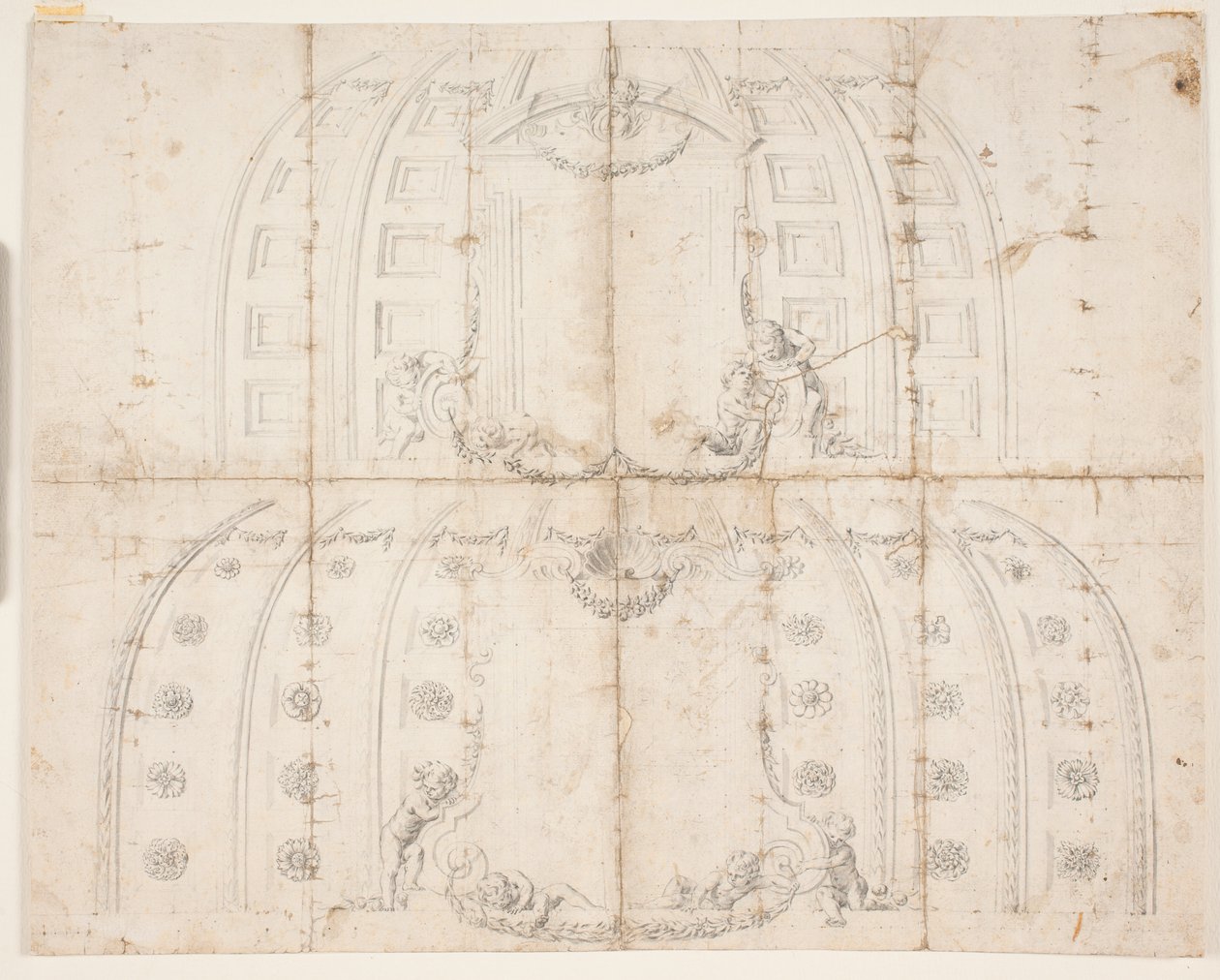 Frederiksborg kastély, Audience Hall. Két különböző vázlat mennyezeti dekorációhoz a kupolához alkotó: Lambert van Haven