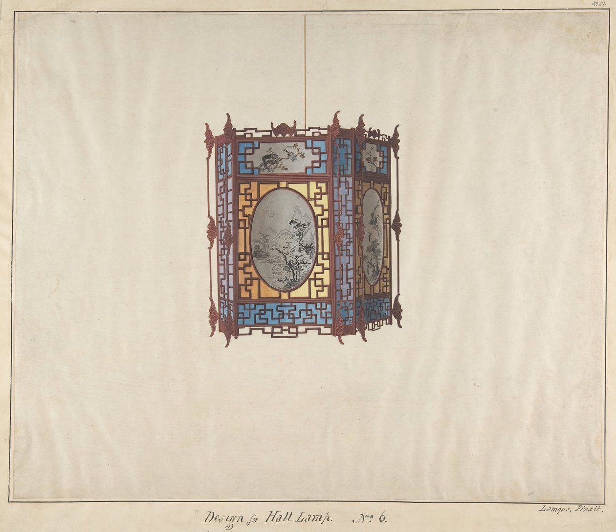 Tervezés egy 6-os csarnoki lámpához, kb. 1845. alkotó: Lamqua
