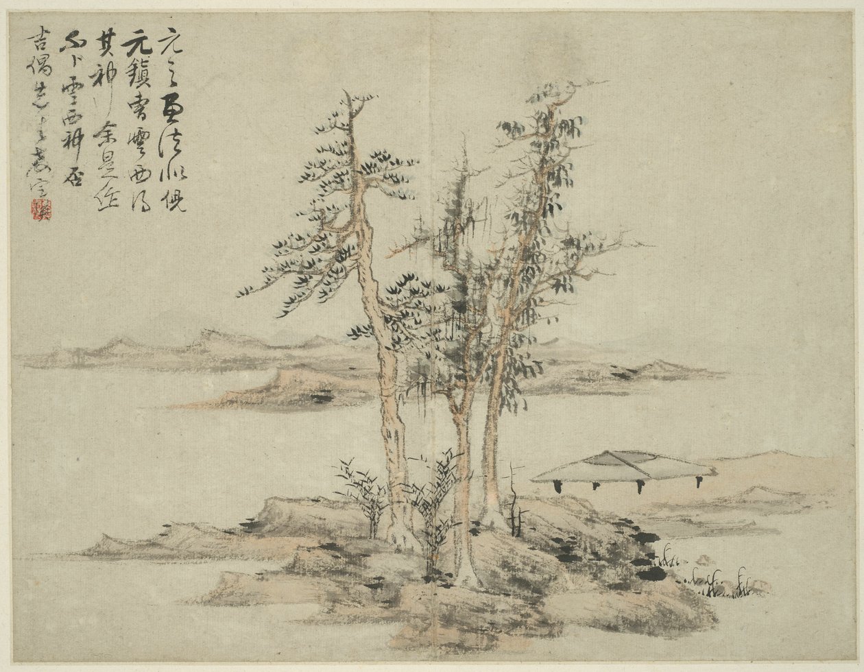 Táj az ókori mesterek stílusában: Ni Zan (1301-1374), Cao Zhibo (1272-1355) után alkotó: Lan Ying