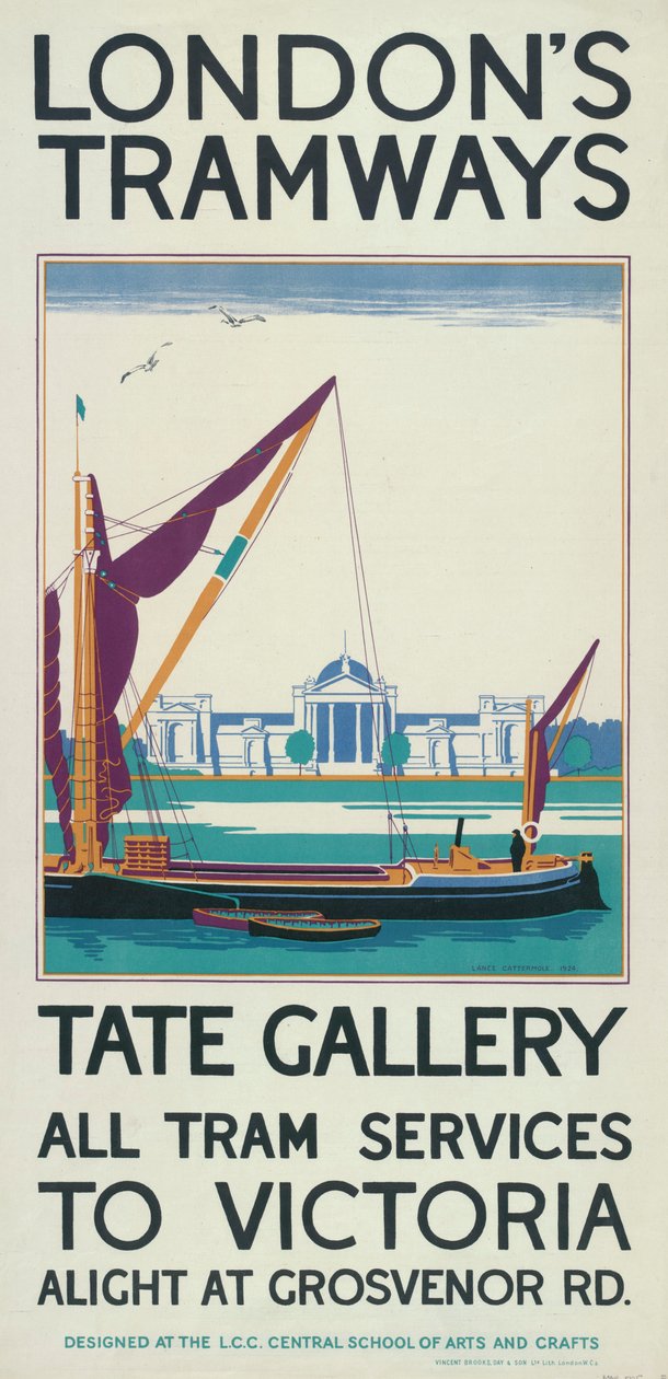 „Tate Gallery”, London Megyei Tanács LCC Tramways plakátja, 1925 alkotó: Lance Cattermole